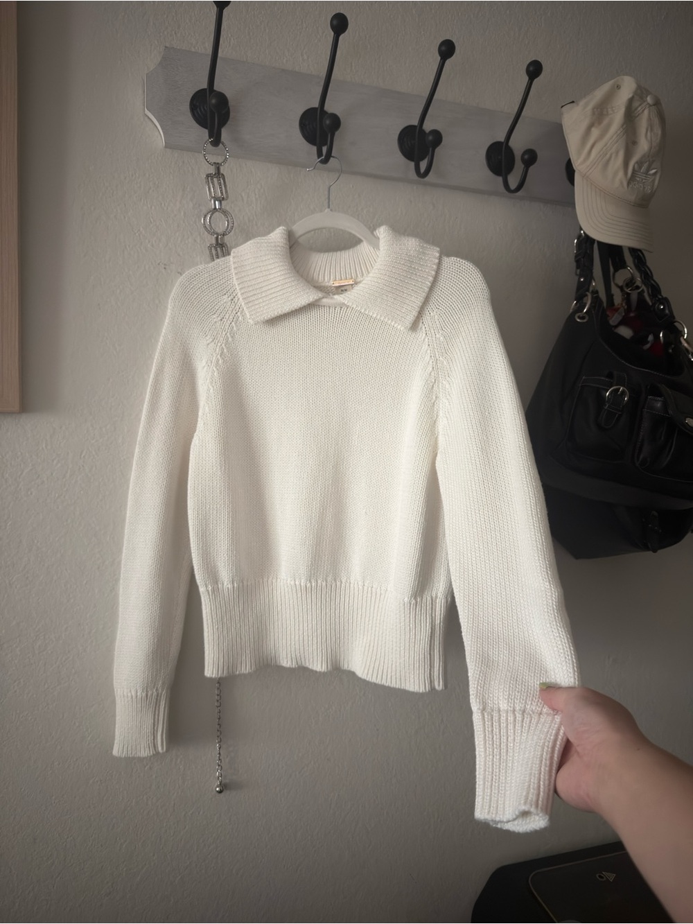 Magaschoni 100% Cotton White Collared Knit Sweater - M